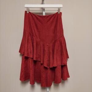 A. Calin Flying Tomato Midi Skirt Faux Suede Tiered Ruffle Boho Festival Western